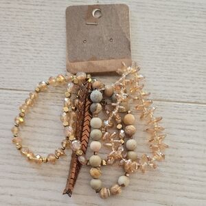 Elegant Gold and Neutral Color Beaded Bracelet Set